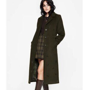 Disturbia Women’s Evelyn Wool Blend Bug Embossed Longline Coat Olive - US 6